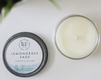 Lemongrass sage, clean candle, fresh candle, spring candle, spa candle, floral candle, beach candle, relaxing candle, natural soy candle