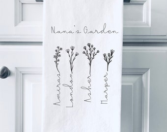 Nanas Garden Personalized Tea Towel, Custom Kitchen Towels, Mothers Day Gift