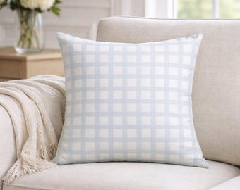 Funda de almohada de cuadros azules / Cojín superpuesto estilo cottagecore, decoración primaveral de estilo rústico