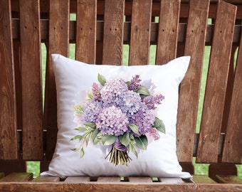 Lilac Bouquet Throw Pillow 18 x 18, Spring Decor, Mothers Day Gift