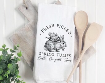 Fresh Picked Spring Tulips Tea Towel, 28 x 28, Easter Kitchen Towel