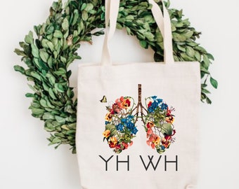 YHWH Breath of Life Botanical Lungs Canvas Tote Bag, Class Bag for Bible and Textbooks