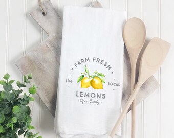 White Lemon Decorative Tea Towel, Farmhouse Kitchen Dish Towels, 28 x 28, Gift for Her