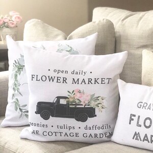 Farmhouse Spring Pillow, Vintage Truck Pillow Cover, Flower Market Cushion Cover