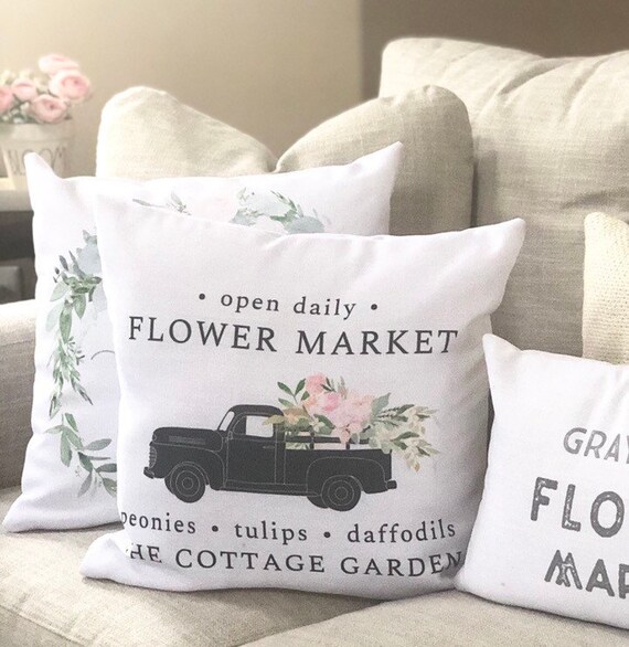 White Flower Truck pillow cover - 16x16