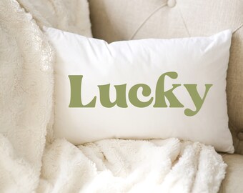 St Patricks Day Lucky Lumbar Pillow 20 x 12 Green and White Cushion Cover