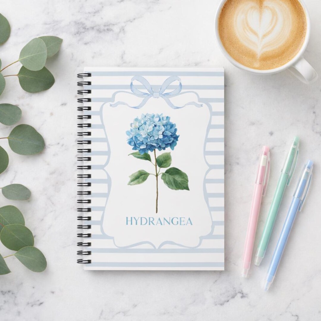 Blue Hydrangea Spiral Notebook, Cottagecore Floral Lined Journal - Etsy