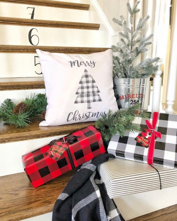 Buffalo Check Christmas Pillow Black and White Plaid Pillow Etsy