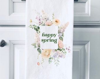 Happy Spring Pastel Florals Tea Towel 28 x 28, Easter Decor