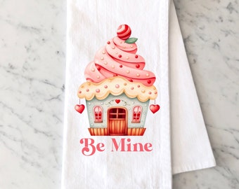 Pastel Valentines Day Be Mine Tea Towel, Kitchen Decor, Gift for Her