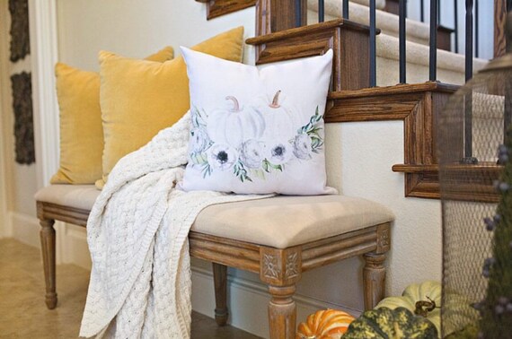 Floral Pumpkin Pillow | Fall Decor | White Pumpkin Pillow | Fall Farmhouse Decor