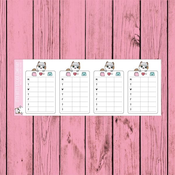 Mauly Health Tracker - Weekly Sidebar Boxes - Hand Drawn Itty Bitty Kitty Collection