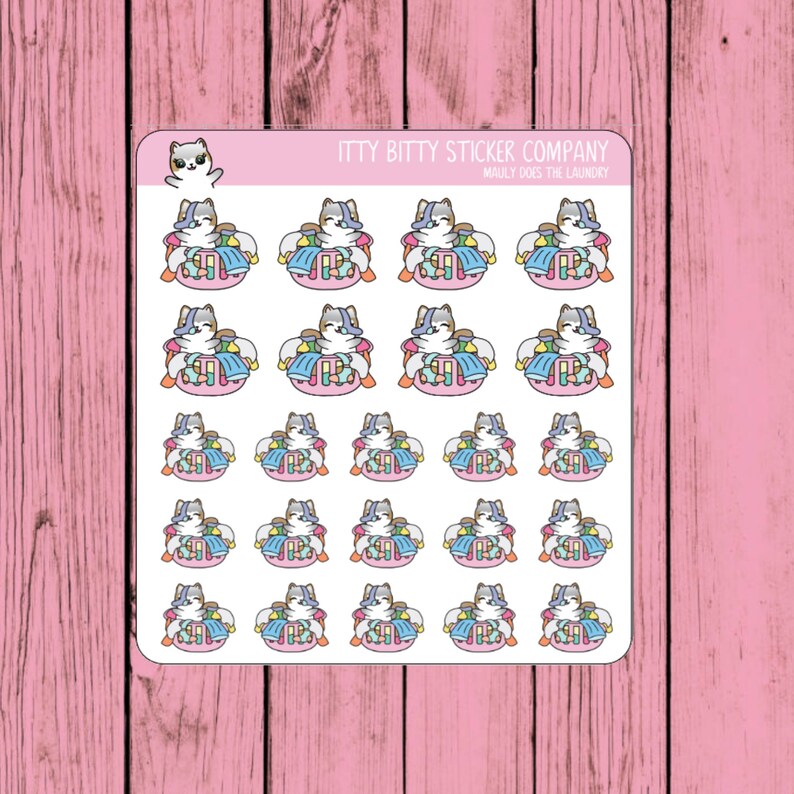 Mauly Does the Laundry Hand Drawn Itty Bitty Kitty Collection Etsy