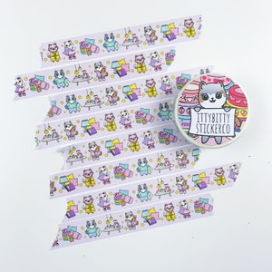 15mm Mauly loves Sleepovers - Slumber Party Washi - Mauly Washi - Hand Drawn Itty Bitty Kitty Collection