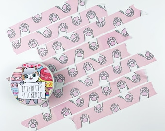 15mm Mauly loves Toe Beans - Pink - Mauly Washi - Hand Drawn Itty Bitty Kitty Collection