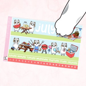 July Monthly EC Kit (2024-2025) - Mauly loves Summer Fun - 2 Page Monthly Kit - Hand Drawn Itty Bitty Kitty Collection