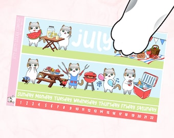 July Monthly EC Kit (2024-2025) - Mauly loves Summer Fun - 2 Page Monthly Kit - Hand Drawn Itty Bitty Kitty Collection