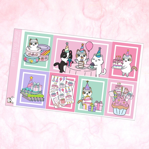 Mauly loves Birthday Planning - 3 Page Mini Planner Kit - Hand Drawn Itty Bitty Kitty Collection