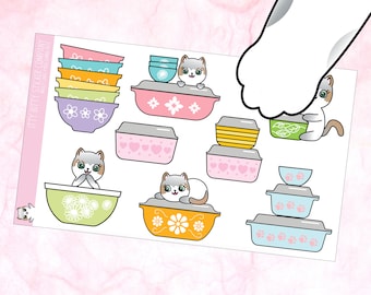 Jumbo Deco - Mauly loves Pyrex - Functional Mauly Stickers - Hand Drawn Itty Bitty Kitty Collection