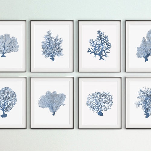 Set of 8 Prints Coral Printables Hamptons Style Navy Blue - Etsy