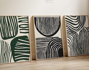 Minimalist Abstract Line Art Prints, Scandinavian Wall Decor (Set of 3) (Digital Download)
