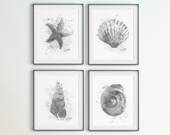 Nautical Art Print, Set of 4 Digital Art, Nautical Printable, DIY Large Wall Art, Coastal Living Art, Black & White, Beach Cottage Décor