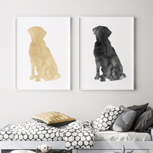 Set of Two Prints, Labrador Retriever, Lab Art Printable, Black, Yellow, Gold, DIY Large Wall Art, Bedroom Wall Décor, Two Labradors, Gift