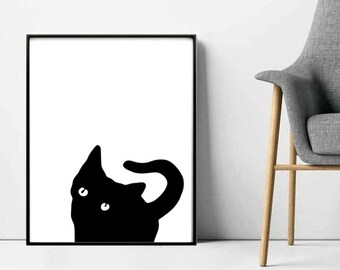 Black Cat Prints, Digital Black Cat, Black and White, Black Cat Printable, Large Wall Art, DIY Wall Art, Black Cat Artwork, Home Decor Cat