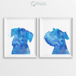 Set Schnauzers Print, Set of 2 Prints, Watercolor Schnauzer, Schnauzers Art, Large Wall Décor, Blue Schnauzers, Set of Schnauzers, Boy Gift image 1