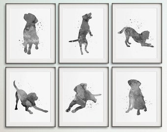 Labrador Print, Lab Printable, Set of 6 Prints, LargeWall Art, Black and White, Baby Room Décor, Bedroom Wall Art, Watercolor Images, , DIY