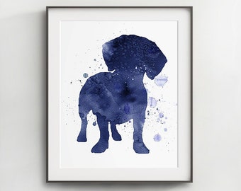 Dachshund Watercolor Print, Blue Dog Illustration (Digital Download)