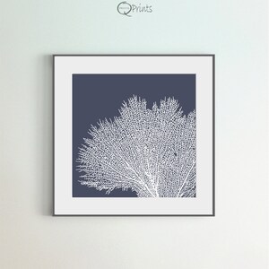 Set of 4 Corals, Digital Wall Art, Printable Corals, Navy Blue Wall Art ...