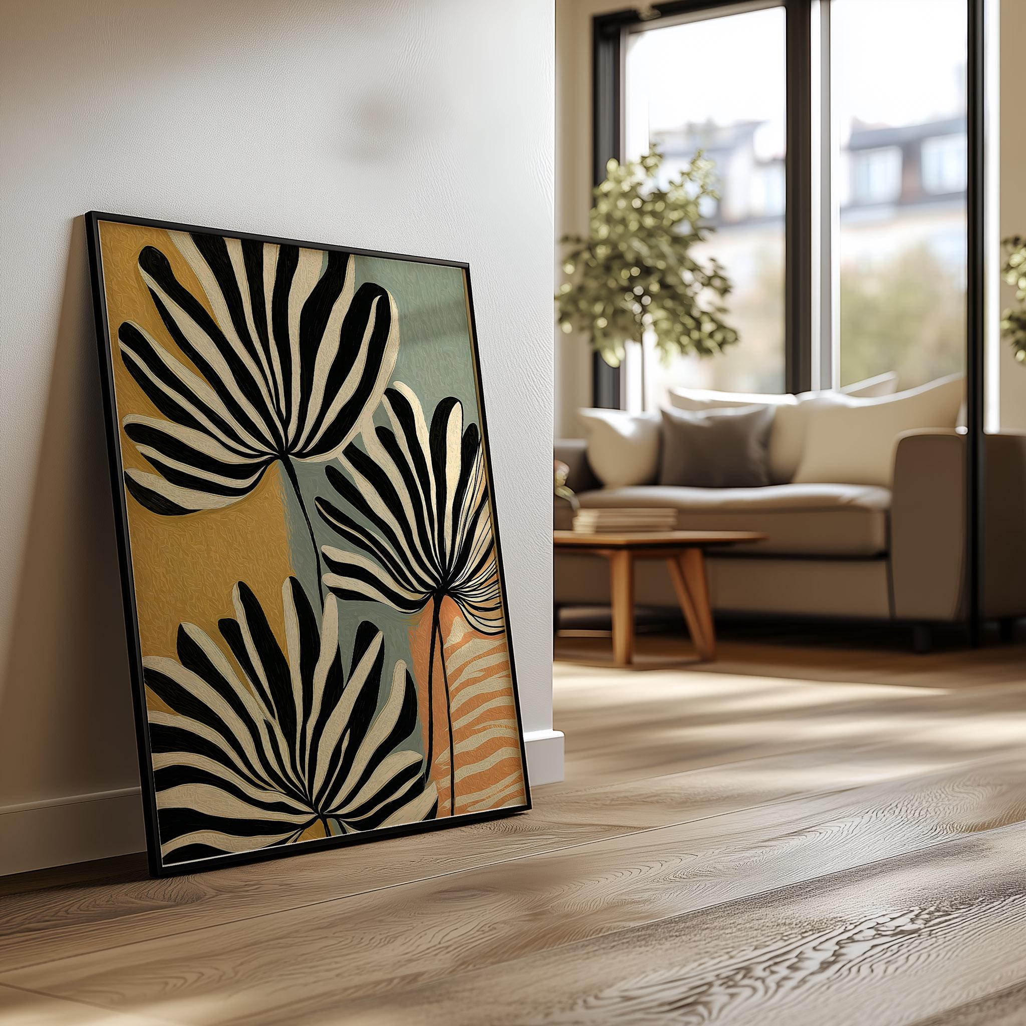 Abstract Botanical Wall Art, Tropical Palm Leaf Print, Modern Mid ...