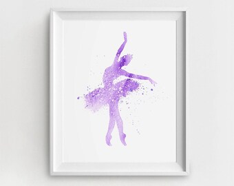 Ballerina Art Print, Nursery Art, Ballerina Printable, Purple Ballet Art, Watercolor Ballerina, DIY Wall Art, Large Wall Printable, Digital