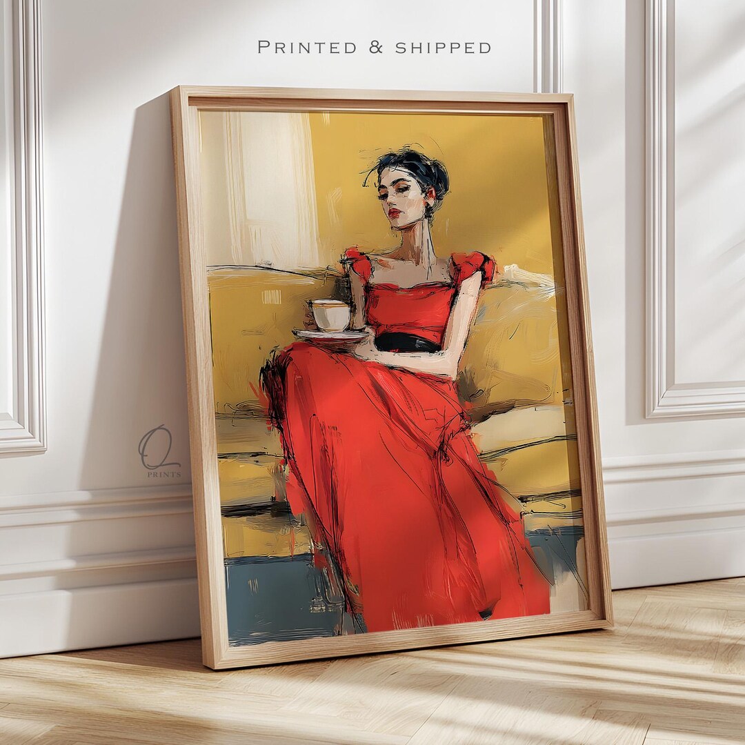 Woman in Red Dress Wall Art Print, Elegant Fashion Portrait ...