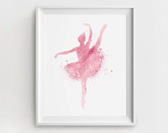 Ballerina Art Print, Digital Ballerina, Ballerina Printable, Pink Ballet Art, Watercolor Ballerina, DIY Wall Art, Large Wall Printable