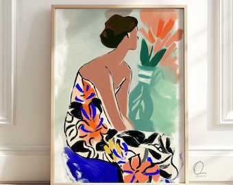 Colorful Woman Wall Art, Floral Fashion Portrait Print