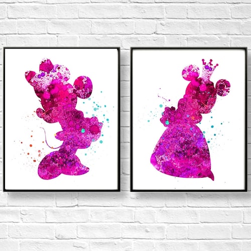 Digital Set of 2 Disney Art Minnie Mouse Art Minnie Mouse Print Digital Room D\u00e9cor DIY Wall Art Magenta Disney Art Disney Nursery Art
