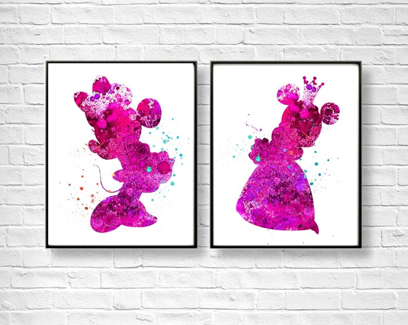 Digital Set of 2 Disney Art Minnie Mouse Art Minnie Mouse Print Digital Room D\u00e9cor DIY Wall Art Magenta Disney Art Disney Nursery Art