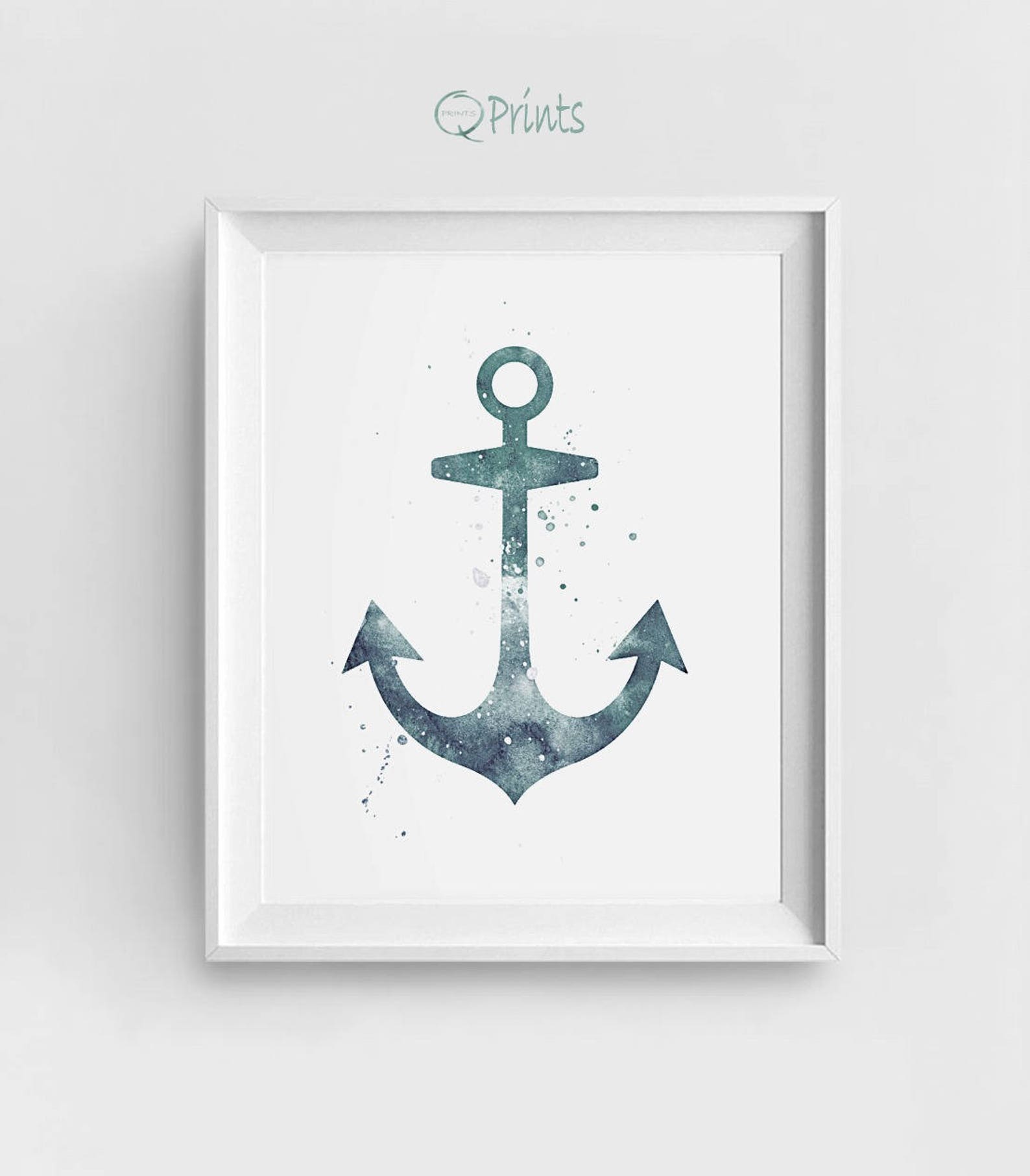 Blue Anchor Print Nautical Prints Digital Anchor Art | Etsy