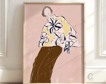 Modern Fashion Wall Art, Floral Blouse Woman Print