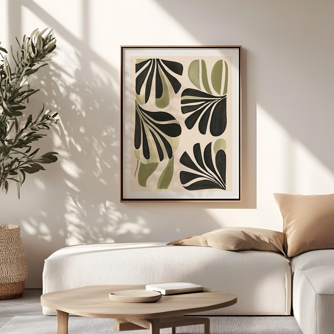 Mid Century Modern Botanical Print, Abstract Organic Shapes (digital ...