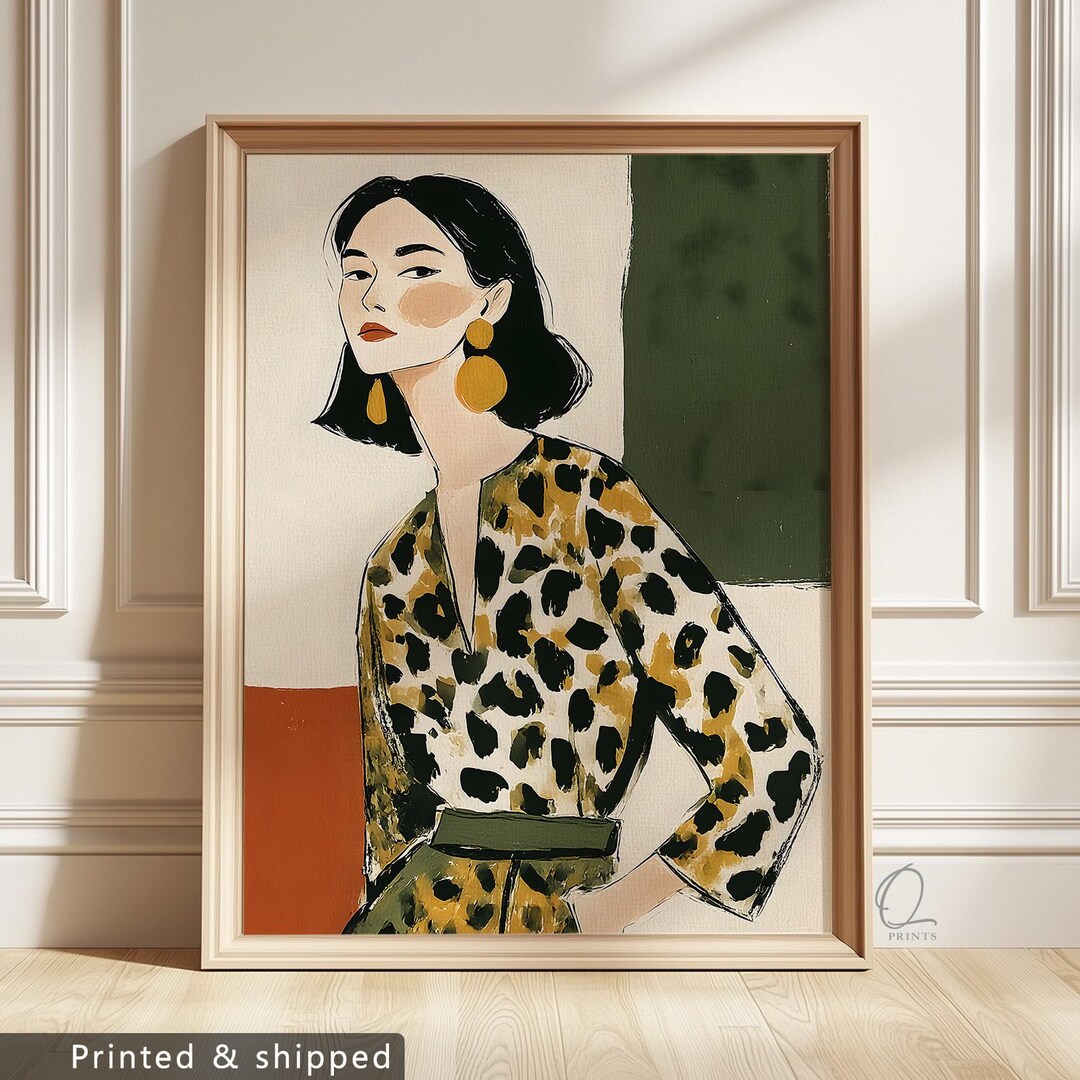 Leopard Print Woman Art Print, Modern Fashion Illustration, Neutral ...