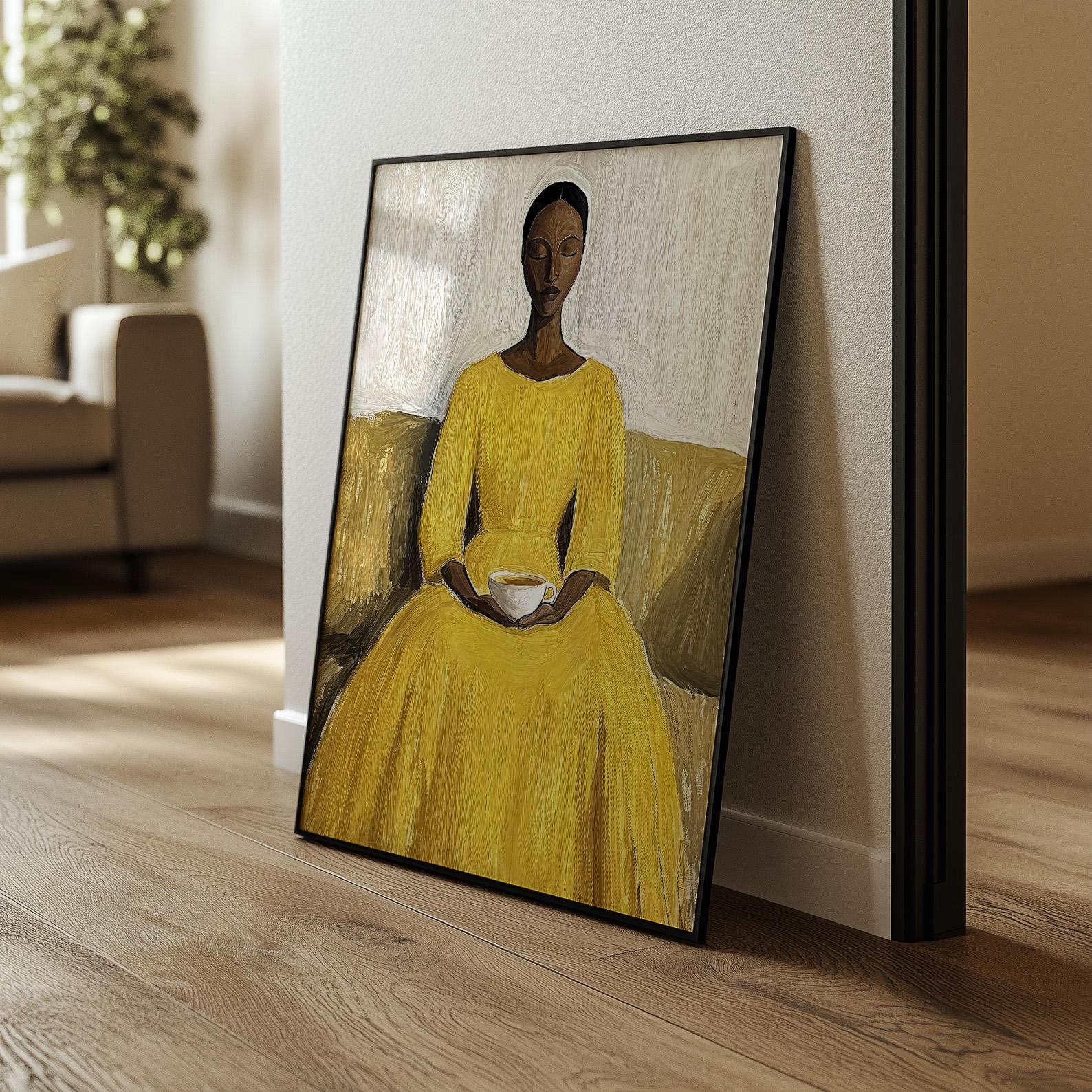 Woman in Yellow Dress Art Print | Minimalist Portrait (digital Download ...