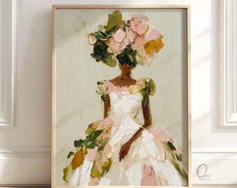 Floral Woman Wall Art, Romantic Feminine Portrait Print