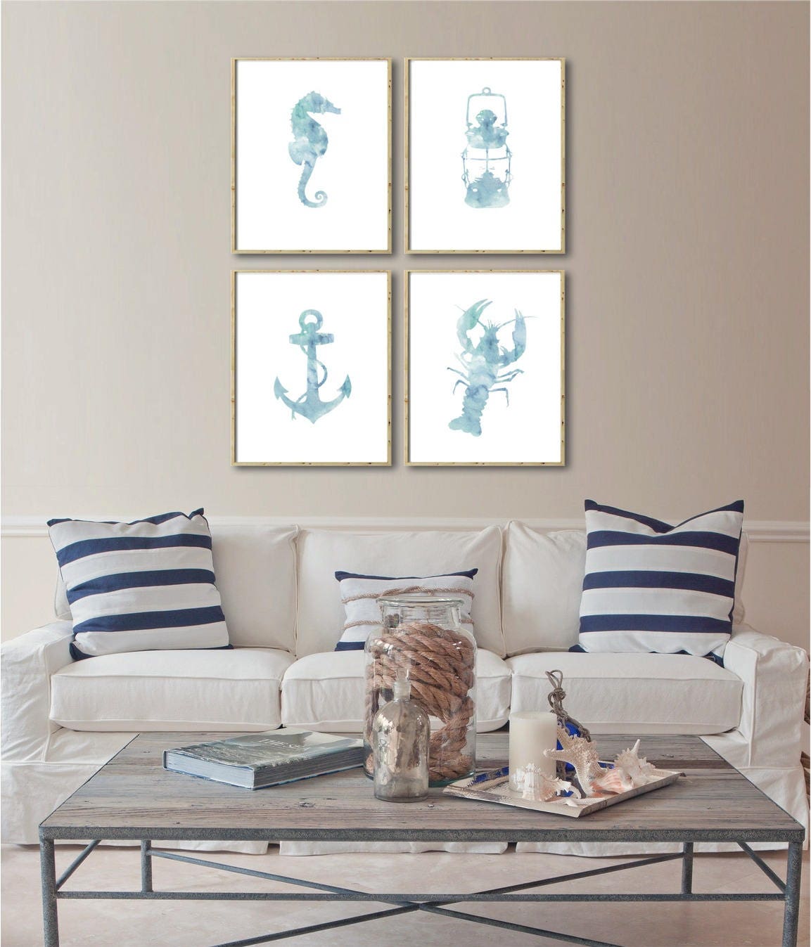 Nautical Art Print Ocean Anchor Art Set of 4 Digital Sailor | Etsy