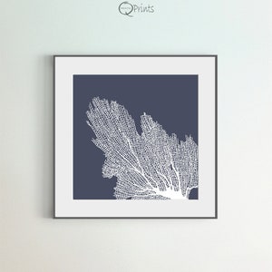 Set of 4 Corals, Digital Wall Art, Printable Corals, Navy Blue Wall Art ...