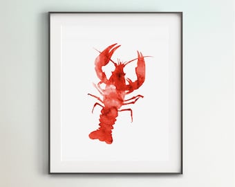 Lobster Art Print, Red Crawfish, Crayfish Printable, DIY Wall Art, Large Wall Art, Sea Wall Décor, Ocean Lobster Art, Bathroom Décor, Gift