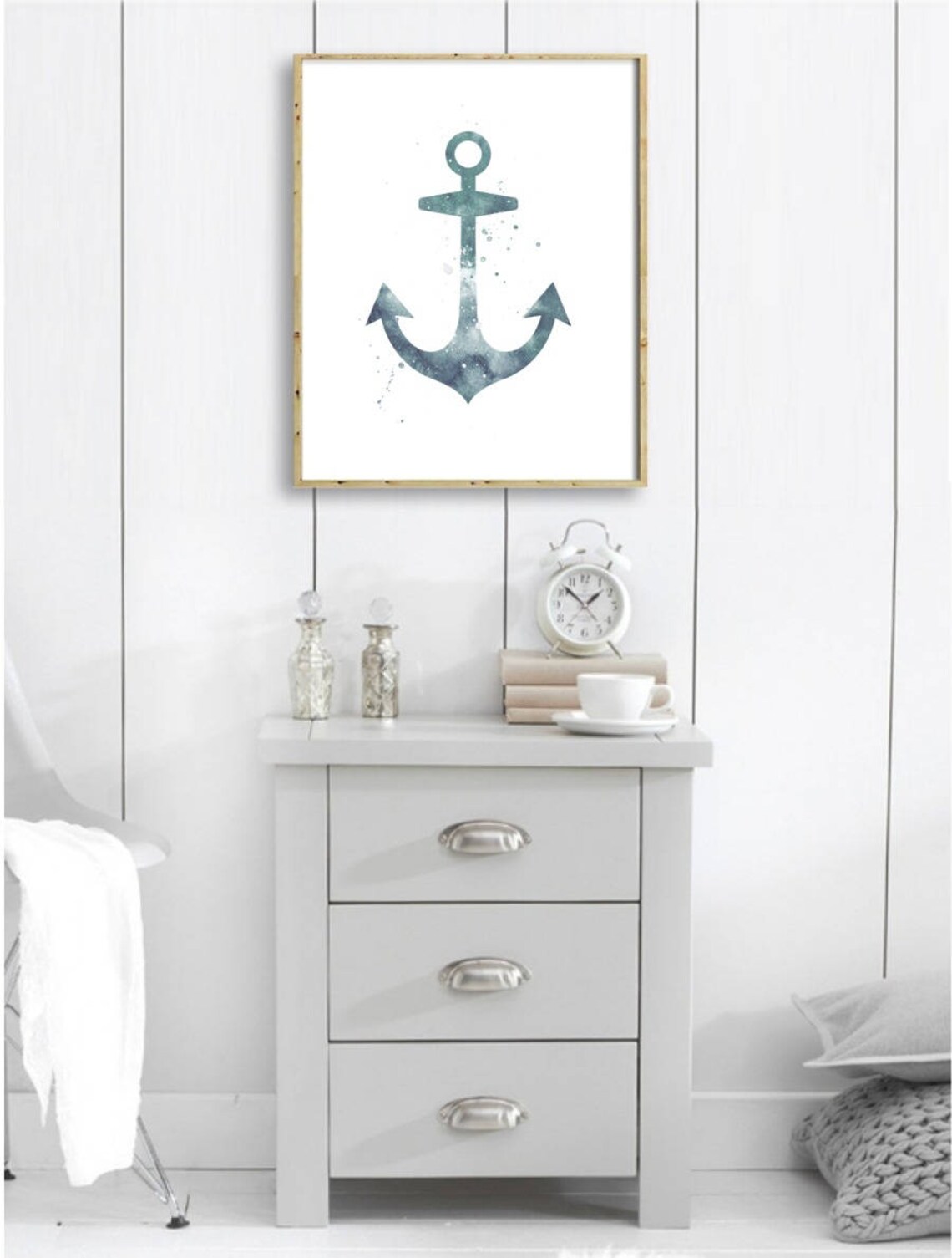 Blue Anchor Print Nautical Prints Digital Anchor Art | Etsy