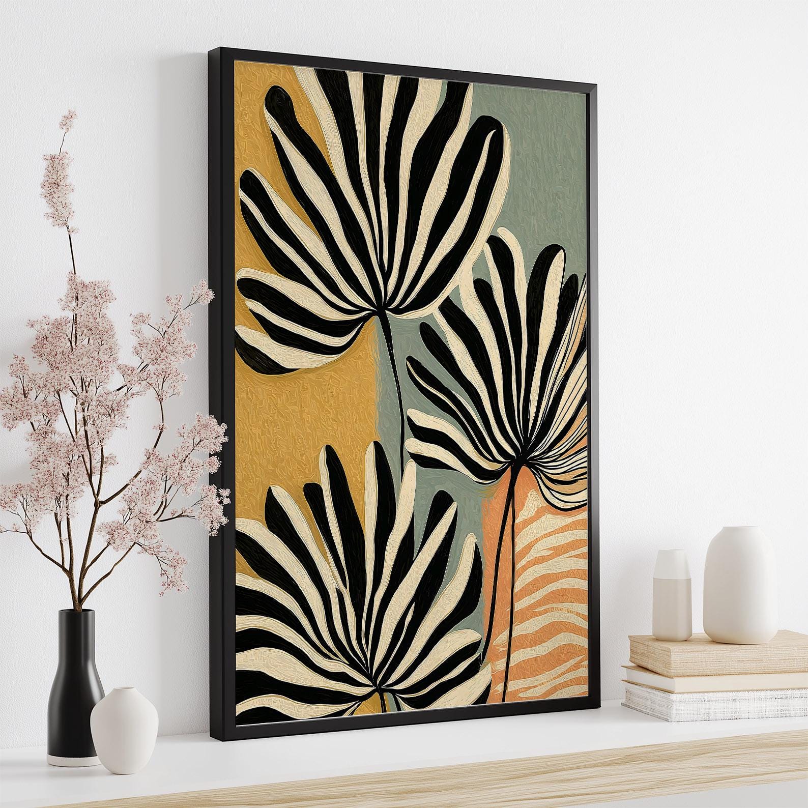 Abstract Botanical Wall Art, Tropical Palm Leaf Print, Modern Mid ...